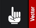 White Number 1 one fan hand glove with finger raised icon isolated on black background. Symbol of team support in Royalty Free Stock Photo