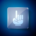 White Number 1 one fan hand glove with finger raised icon isolated on blue background. Symbol of team support in Royalty Free Stock Photo