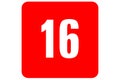 White number 16 with red background. Conceptual rating Classind. Suitable for people over 16 sixteen years of age