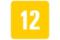 White number 12 with yellow background. Conceptual rating Classind. Suitable for people over 12 twelve years of age