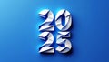 White 2025 numbers with folded paper texture on blue background year Royalty Free Stock Photo