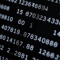 White numeric data displayed on a black screen, showing various rows and columns. Royalty Free Stock Photo