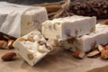 White nutty nougat on parchment paper. Generate ai