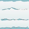 White oblong paper strips placed one over another with torn edge in horizontal position on blue squared background