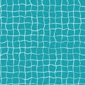 White and ocean blue doodle grid, check, square, rectangle background. Seamless linear geometric vector pattern with
