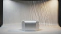 White Octagonal Pedestal in a Studio with Draped Fabric and Spotlights display stand Royalty Free Stock Photo