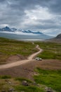 White Off-road car on the icelandic road Royalty Free Stock Photo