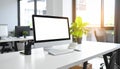 White Office Computer Screen With Blank Space For Text Or Image Royalty Free Stock Photo