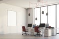 White office corner, red chairs, poster Royalty Free Stock Photo