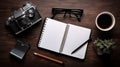 White office desk table with laptop, smartphone, coffee cup and other work supplies. Top view with copy space, flat lay. Royalty Free Stock Photo