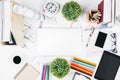 White office desk top with empty tablet Royalty Free Stock Photo