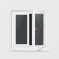 White Office Plastic Window. Window Front View. Transparent glass. Vector Illustration Isolated on White Background Royalty Free Stock Photo