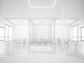 White office space with meeting rooms. 3D rendering