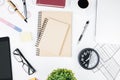 White office tabletop with various items Royalty Free Stock Photo