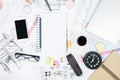 White office workplace with smarphone Royalty Free Stock Photo