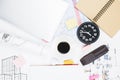 White office workplace with various items Royalty Free Stock Photo