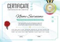 White official certificate with badge and wafer. Vector template. Grey colorful design elements on white background. Official blan