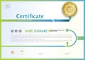 White official certificate with green blue modern border and gold emblem.