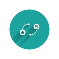 White Oil exchange, water transfer, convert icon isolated with long shadow. Green circle button. Vector