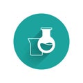 White Oil petrol test tube icon isolated with long shadow background. Green circle button. Vector Royalty Free Stock Photo