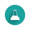 White Oil petrol test tube icon isolated with long shadow. Green circle button. Vector Royalty Free Stock Photo