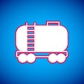 White Oil railway cistern icon isolated on blue background. Train oil tank on railway car. Rail freight. Oil industry Royalty Free Stock Photo