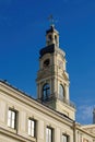 White old clock tower in the Gothic style, Riga.