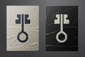 White Old magic key icon isolated on crumpled paper background. Paper art style. Vector Royalty Free Stock Photo