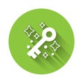 White Old magic key icon isolated with long shadow background. Green circle button. Vector Royalty Free Stock Photo