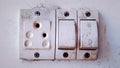 White Old rustic Electronic Socket in the wall