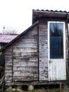 An old toilet wooden outhouse privy in the garden Royalty Free Stock Photo