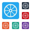 White Old wooden wheel icon isolated on white background. Set icons in color square buttons. Vector Royalty Free Stock Photo