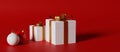 White and olden Christmas ornaments and present boxes - 3D render illustration