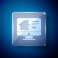 White Online real estate house on monitor icon isolated on blue background. Home loan concept, rent, buy, buying a Royalty Free Stock Photo