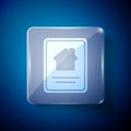 White Online real estate house on tablet icon isolated on blue background. Home loan concept, rent, buy, buying a Royalty Free Stock Photo