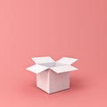 White open cardboard box isolated on light red pink pastel color background Royalty Free Stock Photo