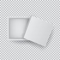 White open empty squares cardboard box isolated on transparent background top view. Mockup template for design products