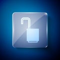 White Open padlock icon isolated on blue background. Opened lock sign. Cyber security concept. Digital data protection Royalty Free Stock Photo