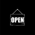 Open Sign On Wood Board icon or logo on dark background Royalty Free Stock Photo