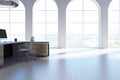 White open space office, arch winows, side Royalty Free Stock Photo