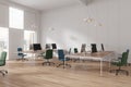 White open space office corner with checkered windows Royalty Free Stock Photo