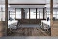 White open space office, dark wooden doors Royalty Free Stock Photo