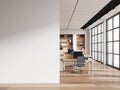 White open space office interior with blank wall Royalty Free Stock Photo