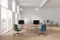 White open space office interior with checkered windows Royalty Free Stock Photo