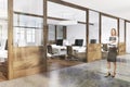 White open space office, wooden doors, side toned Royalty Free Stock Photo