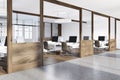 White open space office, wooden doors, side Royalty Free Stock Photo