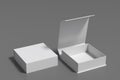 White opened and closed square folding gift box mock up on gray background. Side view Royalty Free Stock Photo