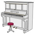 The white opened pianino with a chair