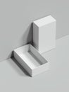 White opened rectangular box stands next to the grey wall, 3d rendering