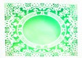 White openwork lace oval paper frame made in ornate luxury style on green background, place for text, place for copy